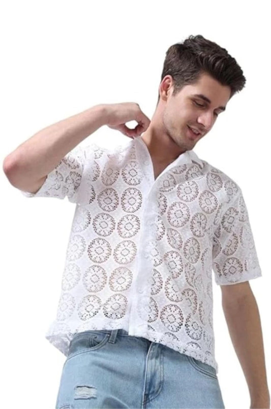 Stylish Men's Short Sleeve Net Fabric Shirt for Summer - ZEVBISA