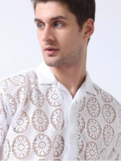 Stylish Men's Short Sleeve Net Fabric Shirt for Summer - ZEVBISA