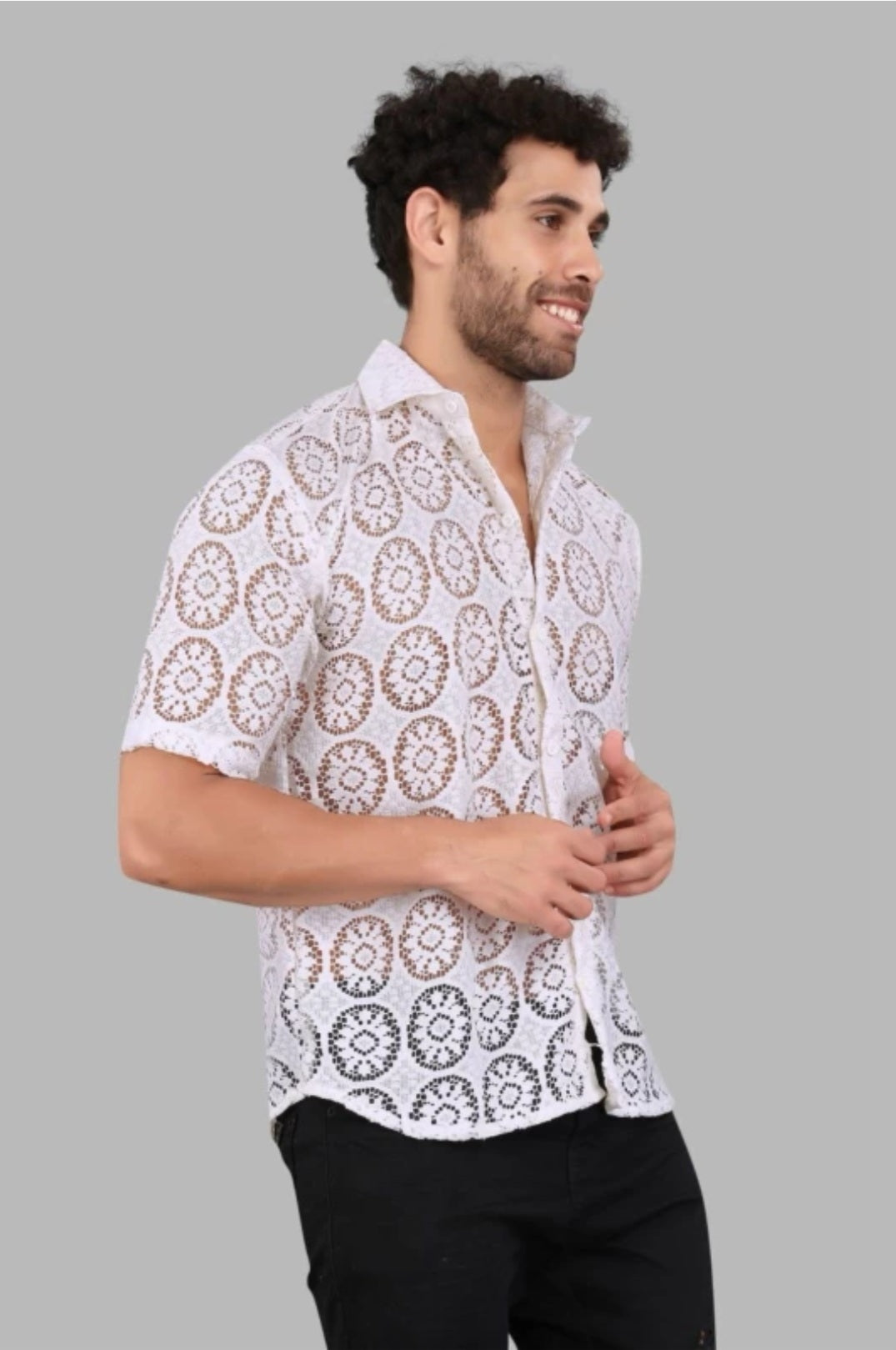 Stylish Men's Short Sleeve Net Fabric Shirt for Summer - ZEVBISA